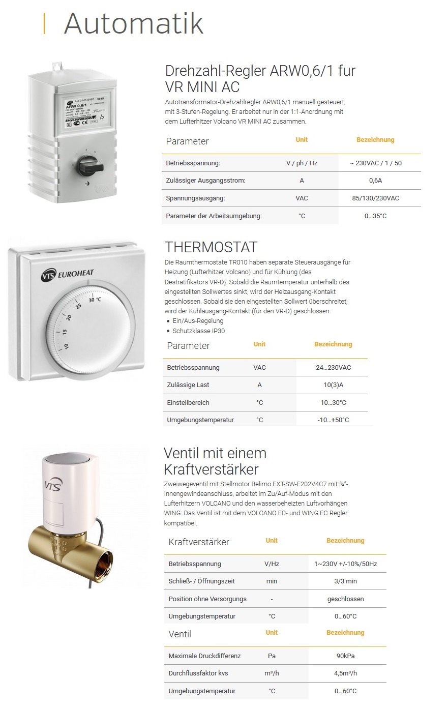 Lufterhitzer VOLCANO mini 3-20kW 2100 m³/h AC Regler ARW 0,6/1 Thermostat
